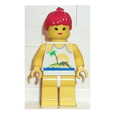  Island with Palm and Sun - Yellow Legs, Red Ponytail Hair