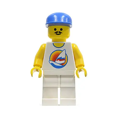  Surfboard on Ocean - White Legs, Blue Cap, Vintage Torso