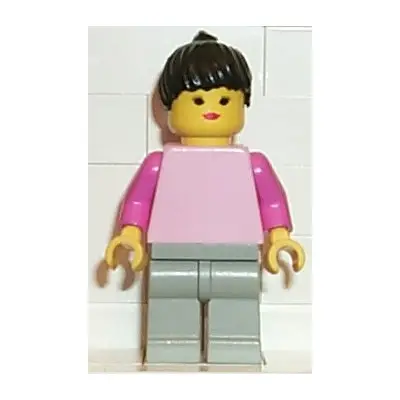  Plain Pink Torso with Dark Pink Arms, Light Gray Legs, Black Ponytail Hair