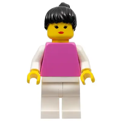 Plain Dark Pink Torso with White Arms, White Legs, Black Ponytail Hair