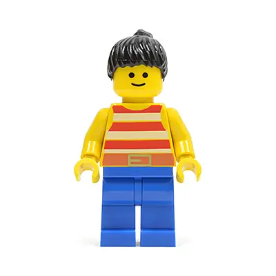  Red / White Stripes Shirt, Blue Legs, Black Ponytail Hair