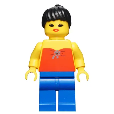  Red Halter Top - Blue Legs, Black Ponytail Hair, Open Mouth