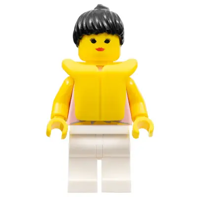  Blue Flowers - White Legs, Black Ponytail Hair, Life Jacket