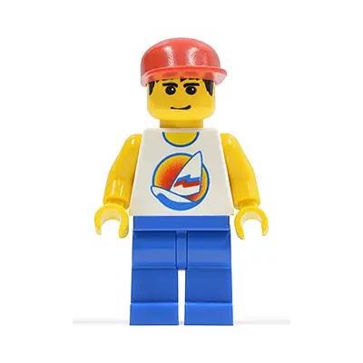  Surfboard on Ocean - Blue Legs, Red Cap