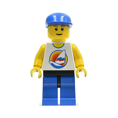  Surfboard on Ocean, Blue Legs, Black Hips, Blue Cap