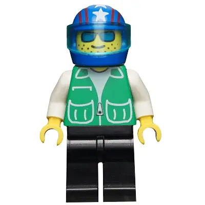  Jacket Green with 2 Large Pockets - Black Legs, Blue Helmet 4 Stars & Stripes, Trans-Light Blue Visor