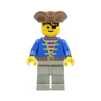  Pirate Blue Jacket, Light Gray Legs, Brown Pirate Triangle Hat