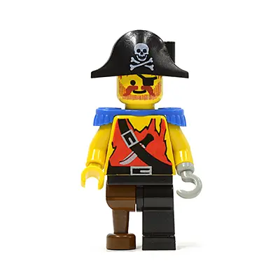  Pirate Shirt with Knife, Black Leg with Peg Leg, Black Pirate Hat with Skull, Blue Epaulettes