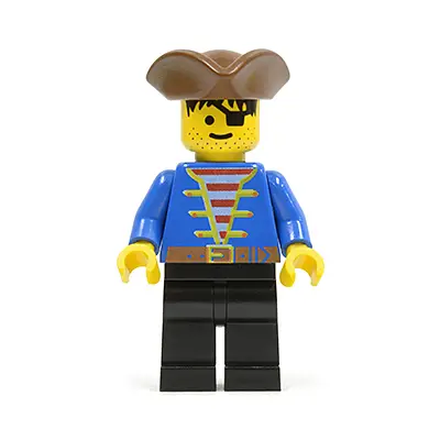  Pirate Blue Jacket, Black Legs, Brown Pirate Triangle Hat, Black Hair