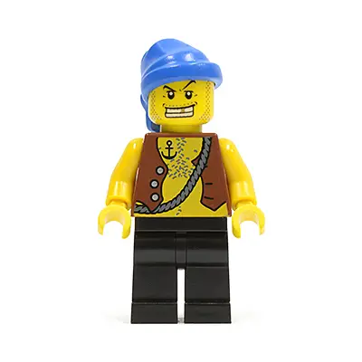  Pirate Vest and Anchor Tattoo, Black Legs, Blue Bandana, Gold Tooth