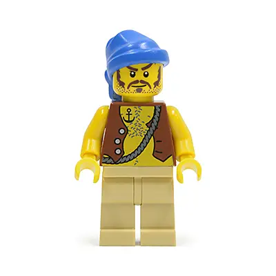  Pirate Vest and Anchor Tattoo, Tan Legs, Blue Bandana, Brown Moustache