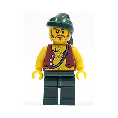  Pirate Vest and Anchor Tattoo, Dark Green Legs, Dark Green Bandana, Brown Moustache