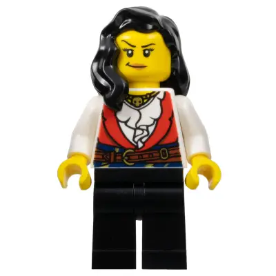  Pirate - Female, Black Legs, Red Vest over White Shirt, Black Hair