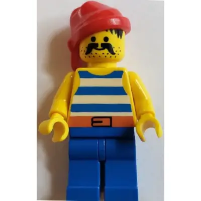  Pirate Blue / White Stripes Shirt, Blue Legs, Red Bandana, Belt with Black Buckle