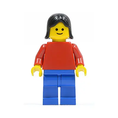  Plain Red Torso with Red Arms, Blue Legs, Black Female Hair