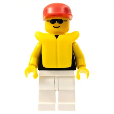  Plain Black Torso with Yellow Arms, White Legs, Sunglasses, Red Cap, Life Jacket