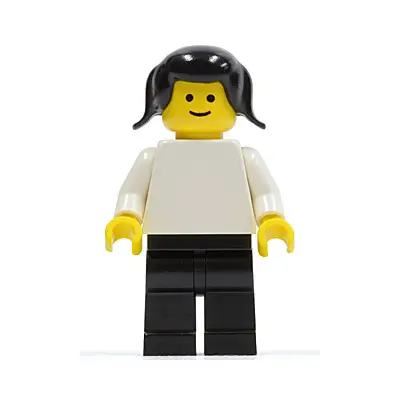  Plain White Torso with White Arms, Black Legs, Black Pigtails Hair