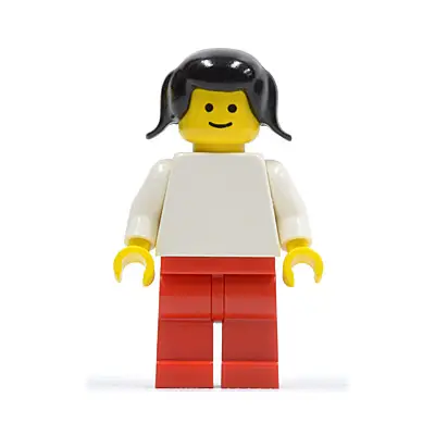  Plain White Torso with White Arms, Red Legs, Black Pigtails Hair