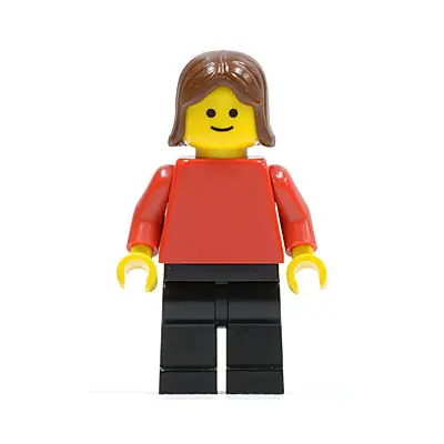  Plain Red Torso with Red Arms, Black Legs, Brown Female Hair
