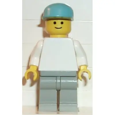  Plain White Torso with White Arms, Light Gray Legs, Maersk Blue Cap