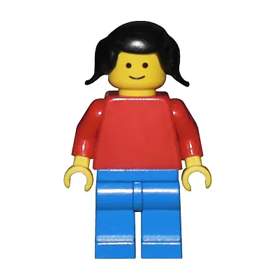  Plain Red Torso with Red Arms, Blue Legs, Black Pigtails Hair
