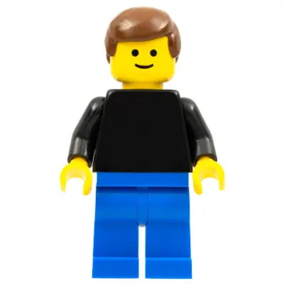  Plain Black Torso with Black Arms, Blue Legs, Brown Male Hair