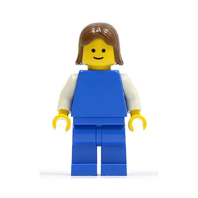  Plain Blue Torso with White Arms, Blue Legs, Brown Female Hair