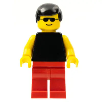  Plain Black Torso with Yellow Arms, Red Legs, Sunglasses, Black Male Hair