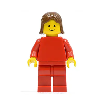  Plain Red Torso with Red Arms, Red Legs, Brown Female Hair