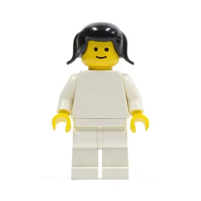  Plain White Torso with White Arms, White Legs, Black Pigtails Hair