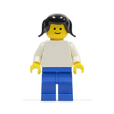  Plain White Torso with White Arms, Blue Legs, Black Pigtails Hair