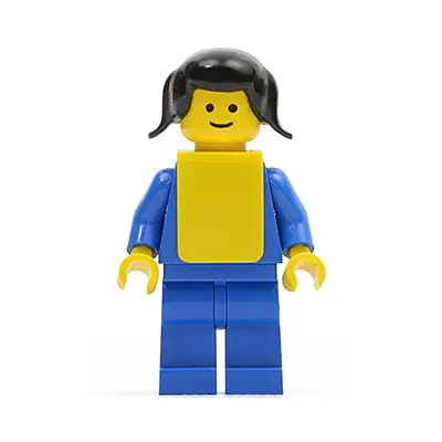  Plain Blue Torso with Blue Arms, Blue Legs, Black Pigtails Hair, Yellow Vest