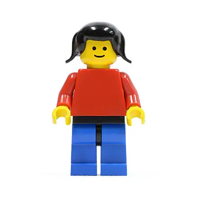  Plain Red Torso with Red Arms, Blue Legs with Black Hips, Black Pigtails Hair