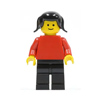  Plain Red Torso with Red Arms, Black Legs, Black Pigtails Hair