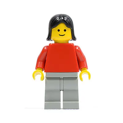  Plain Red Torso with Red Arms, Light Gray Legs, Black Female Hair