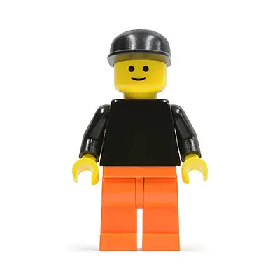  Plain Black Torso with Black Arms, Orange Legs, Black Cap