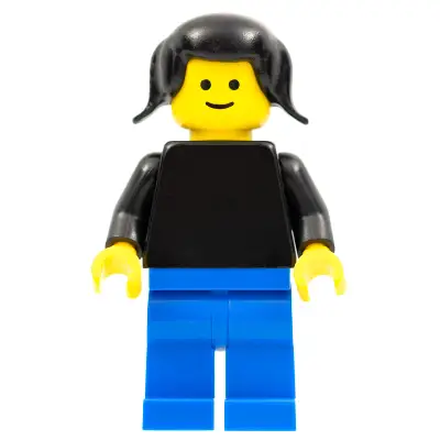  Plain Black Torso with Black Arms, Blue Legs, Black Pigtails Hair