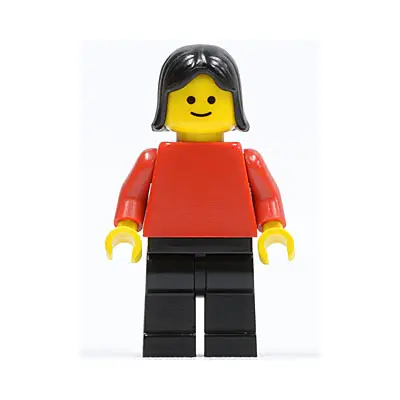  Plain Red Torso with Red Arms, Black Legs, Black Female Hair