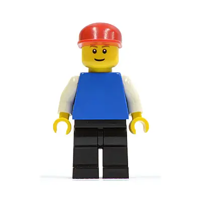  Plain Blue Torso with White Arms, Black Legs, Red Cap, Brown Eyebrows, Thin Grin