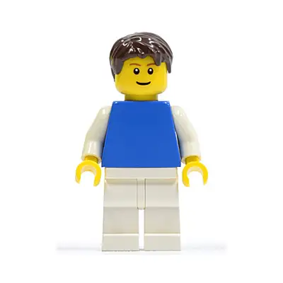  Plain Blue Torso with White Arms, White Legs, Dark Brown Short Tousled Hair