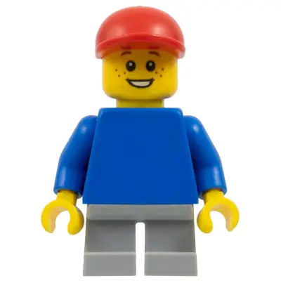  Plain Blue Torso with Blue Arms, Short Light Bluish Gray Legs, Red Cap