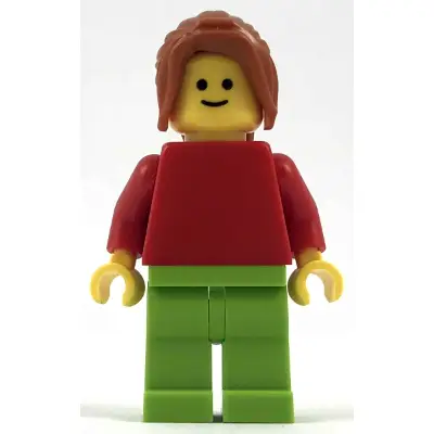  Plain Red Torso with Red Arms, Lime Legs, Dark Orange Female Ponytail Long