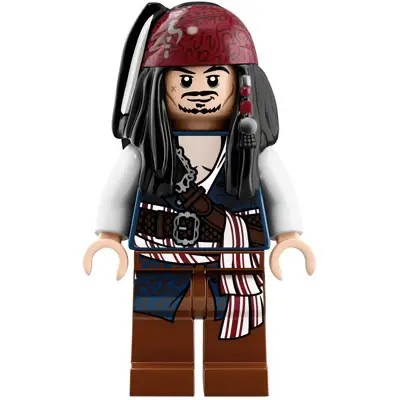  Captain Jack Sparrow - White Shirt, Dark Blue Vest with Filigree, Bandana