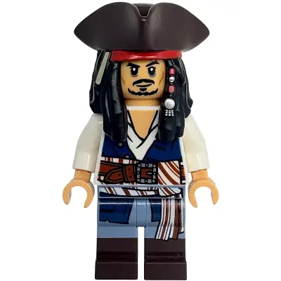  Captain Jack Sparrow - White Shirt, Dark Blue Plain Vest, Dark Brown Boots, Tricorne