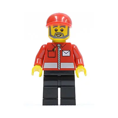  Post Office White Envelope and Stripe, Black Legs, Red Short Bill Cap, Gray Beard