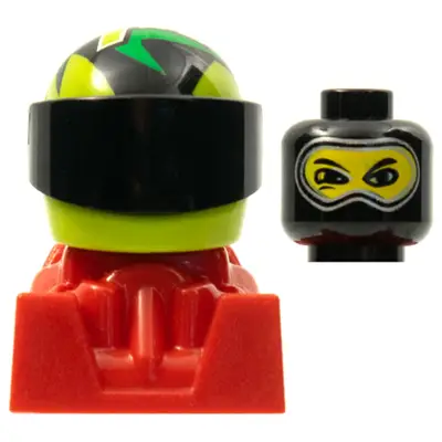  Racer, Black Balaclava, Lime Helmet with Pattern, Red Body
