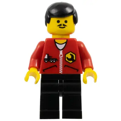  Repair - Red Shirt with Zipper and Wrench Pattern, Black Legs, Black Male Hair