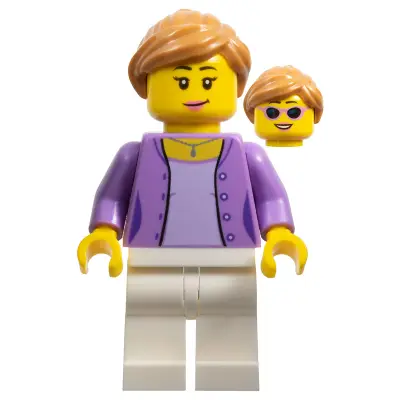  Race Visitor - Female, Medium Lavender Jacket over Lavender Shirt, White Legs, Medium Nougat Ponytail and Swept Sideways Fringe, Dark Pink Lips