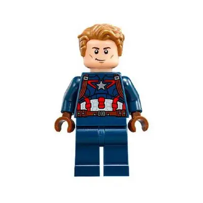 Captain America - Dark Blue Suit with Reddish Brown Belt and Harness, Reddish Brown Hands, Hair, Dark Brown Eyebrows