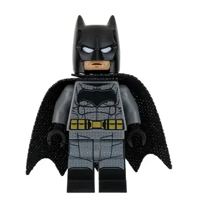 Batman - Dark Bluish Gray Suit, Gold Belt, Black Hands, Large Bat Logo, Printed Legs, Stubble